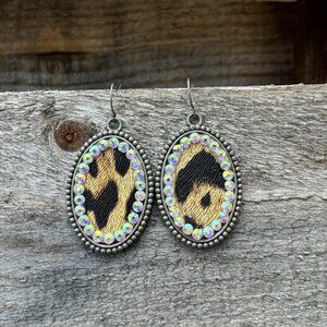 Brown Leopard Print Oval Earrings